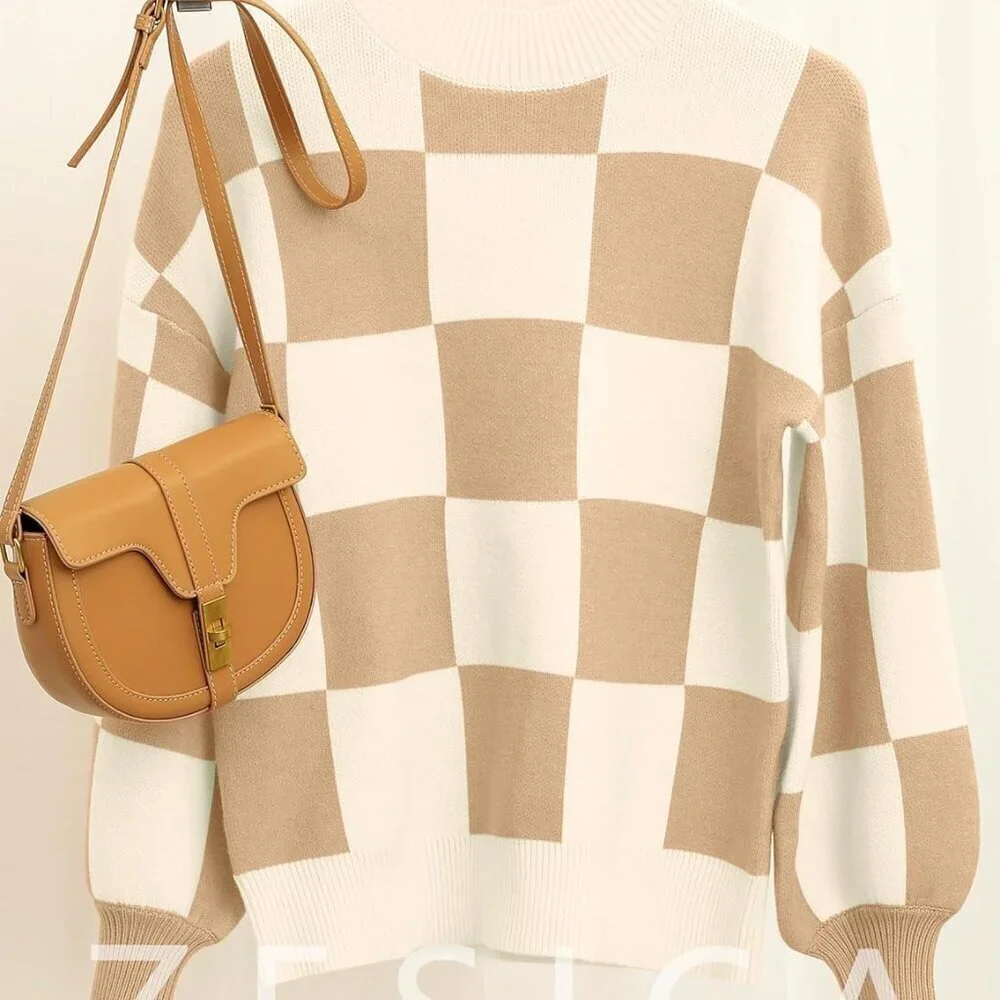 Women's Turtleneck Sweater Long Sleeve Striped Ribbed Knit Loose Top Casual - Picture 7 of 8